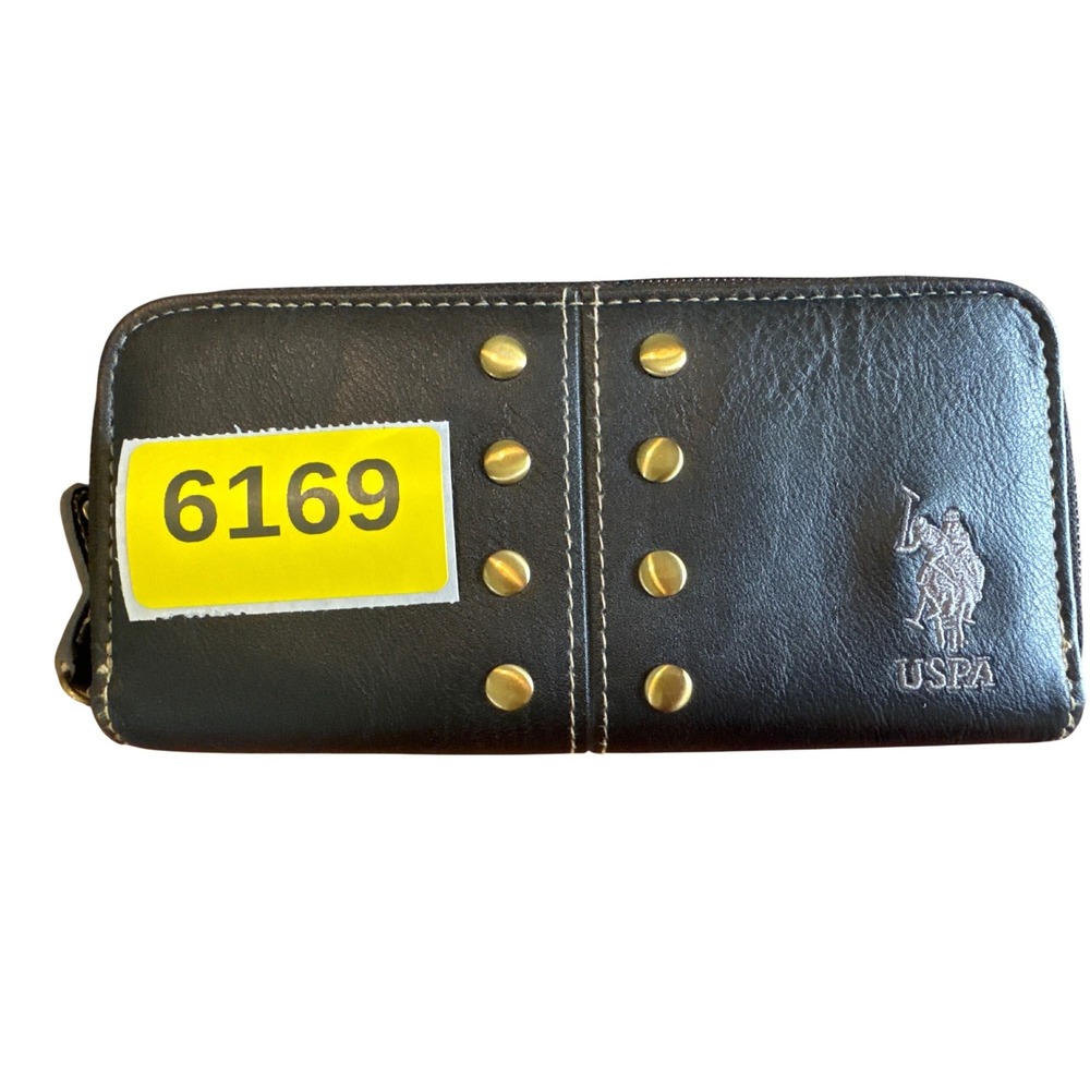 USPA US Polo Assn Black Studded Zip Around Double Compartment Wallet Womens - Picture 6 of 6